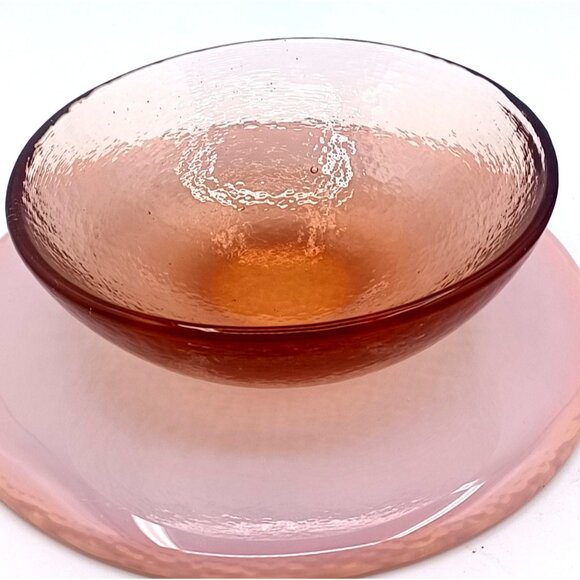 Fire & Light Recycled Art Glass Copper Orange Bowl & Plate Set 2 Available - Picture 4 of 16